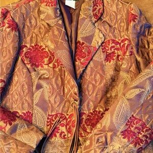 Quilted Embroidered Tapestry Jacket with Suede Tassel - Boho Statement Outerwear